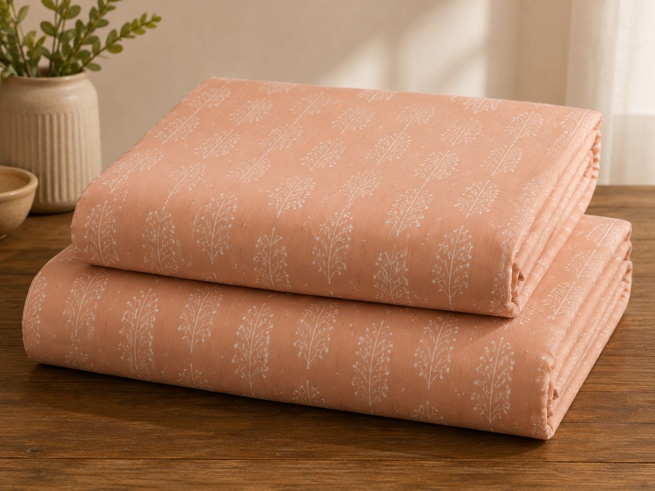 Close-up view of Dahlia Blush Bedsheet Set – King