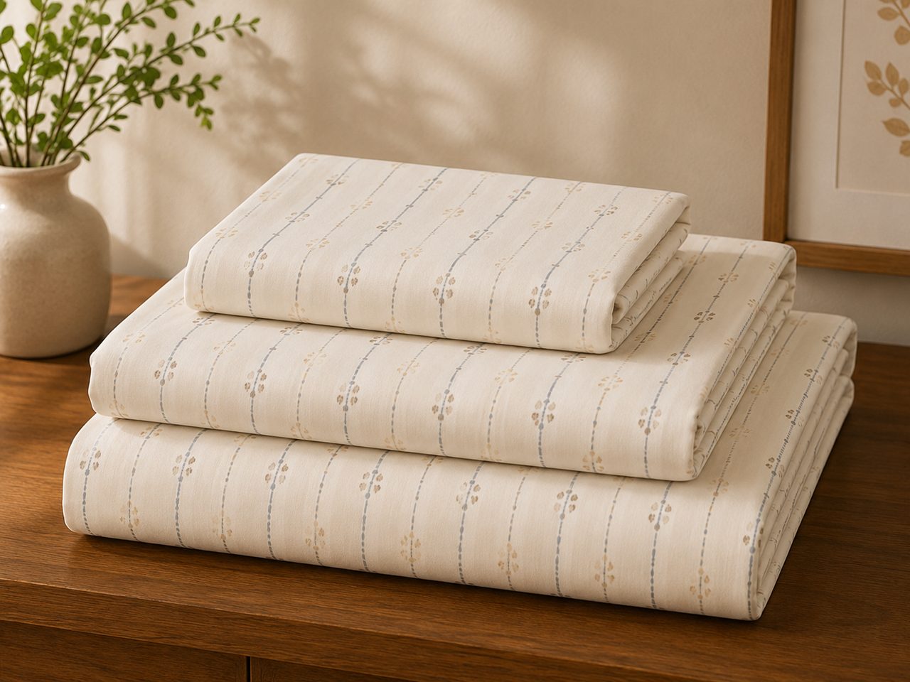 Close-up view of Linear Bloom Bedsheet Set – King