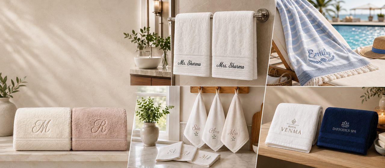 Personalised embroidered towels and home textiles from Raaya Living